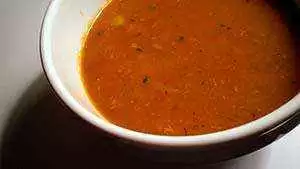 The finished cold roasted tomato soup. Photo: CC-timlewisnm The finished cold roasted tomato soup. Photo: CC-timlewisnm
