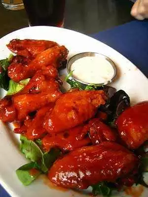 The finished Buffalo-style chicken wings. Photo: CC--rick The finished Buffalo-style chicken wings. Photo: CC--rick